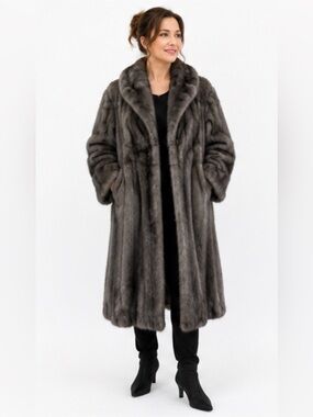 Vintage Reid Montreal Genuine Mink Fur Coat Grey Full Length L
